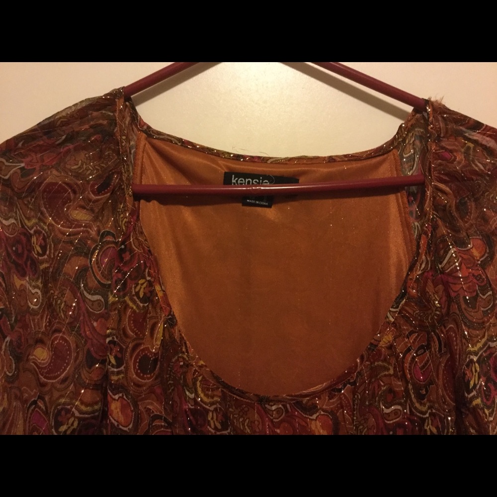 Kensie Rust/Brown Boho Dress L - Picture 2 of 5